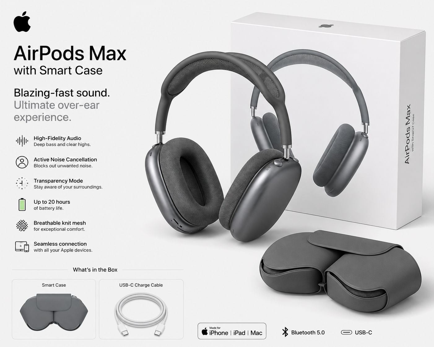 هدفون بی سیم Apple AirPads Max با Smart Sace